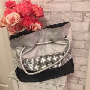 Silver black rhinestone shoulder bag